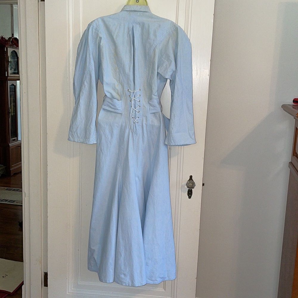 Vtg 80s/90s Karen Alexander light blue cotton western dress with‎ silver studs - Picture 12 of 16